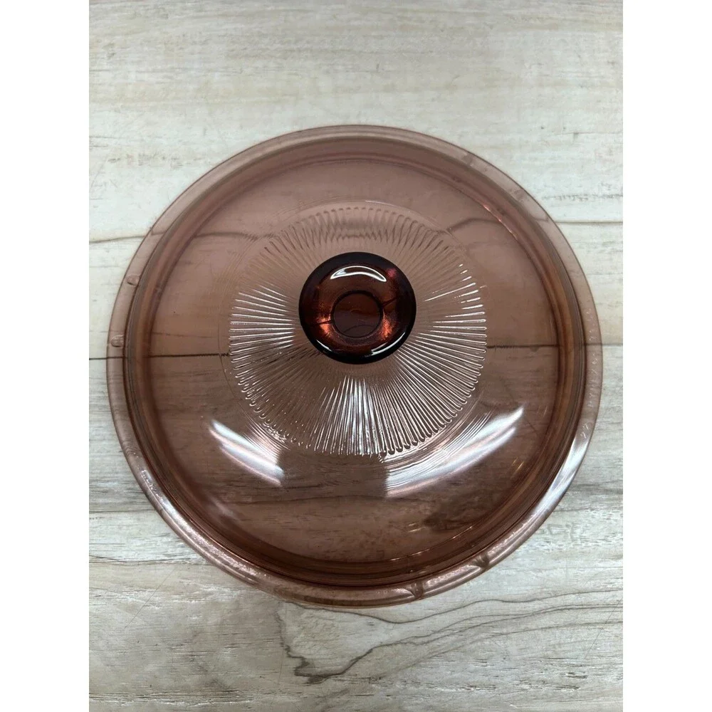 Vtg 1991 Pyrex Vision Cranberry Coning Cookware 1-Qt/L Round Casserole With Lids